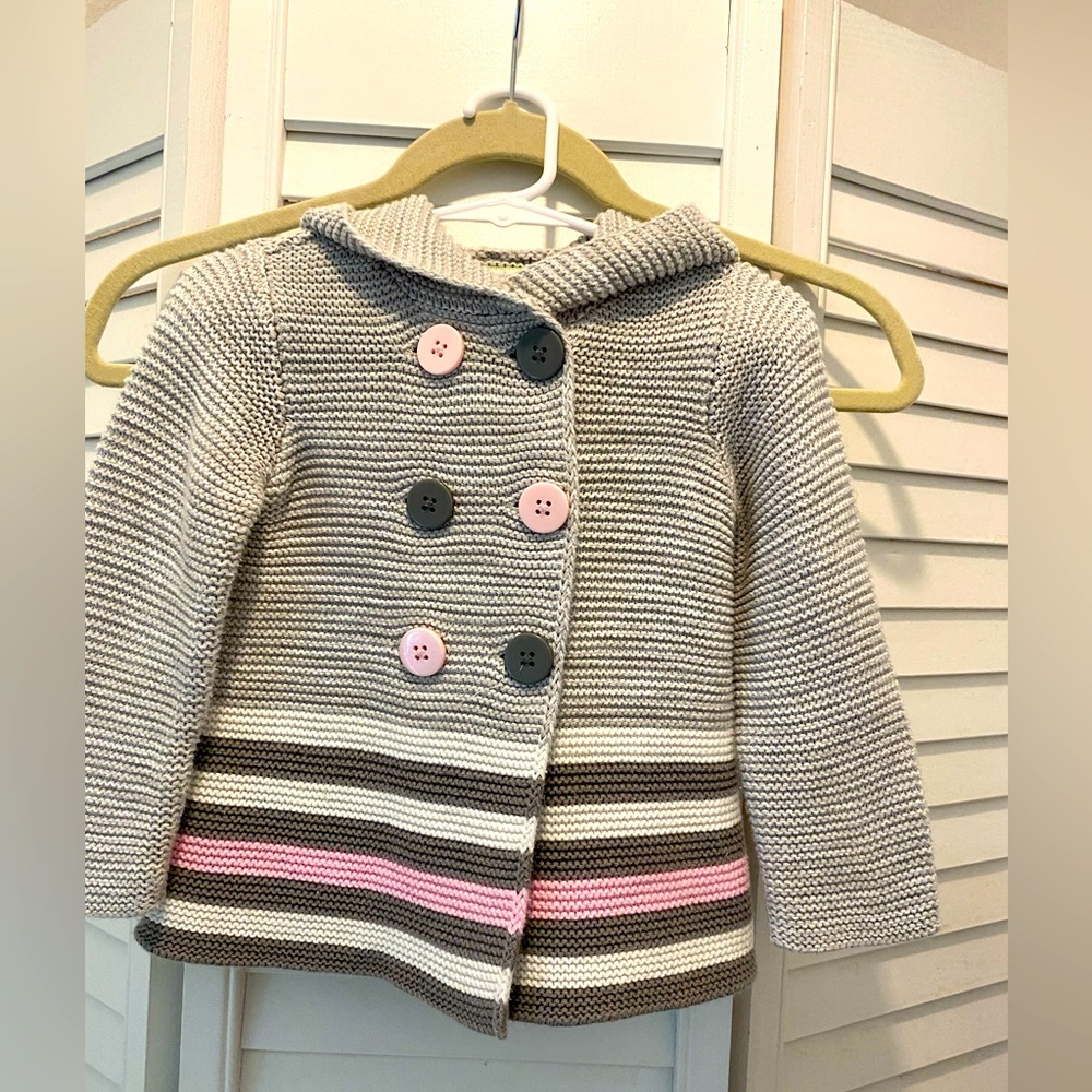 First Impressions Play “Knit Hoodie Cardigan Jacket” Size 12mo Pink/Gray NWOT